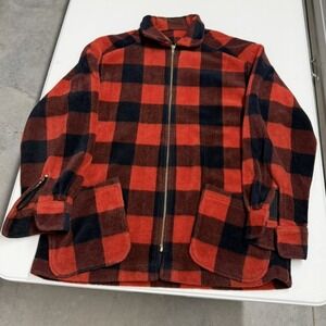 Vintage 50s/60s Red Black Buffalo Plaid Fleece Full Zip Jacket Talon Zipper